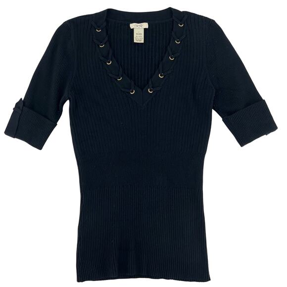 Cache’ black v neck elbow sleeve sweater - Picture 1 of 6
